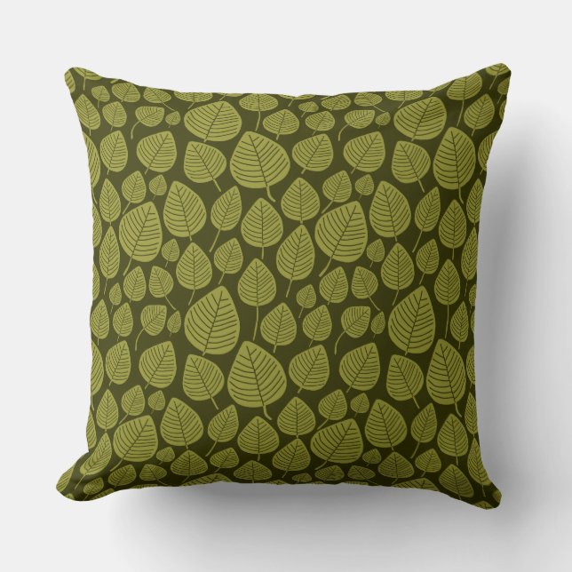 Leaf Muster 02 - Olive on Dark Olive Kissen (Vorderseite)