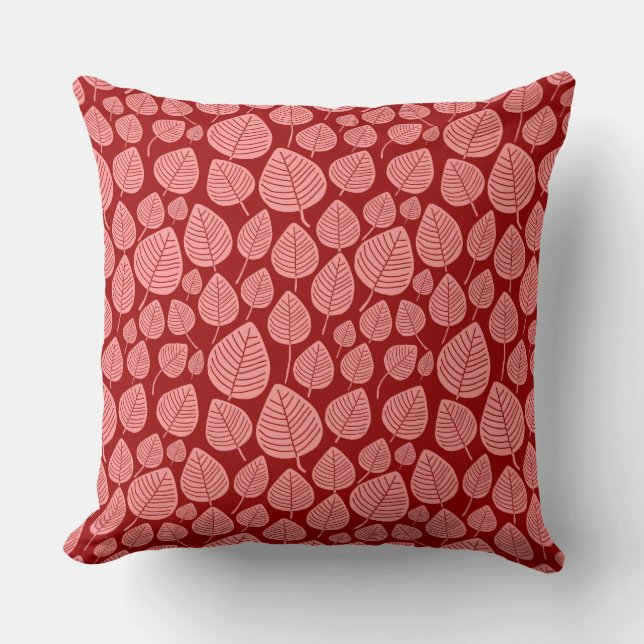 Leaf Muster 02 - Soft Pink auf Ruby Red Kissen (Vorderseite)
