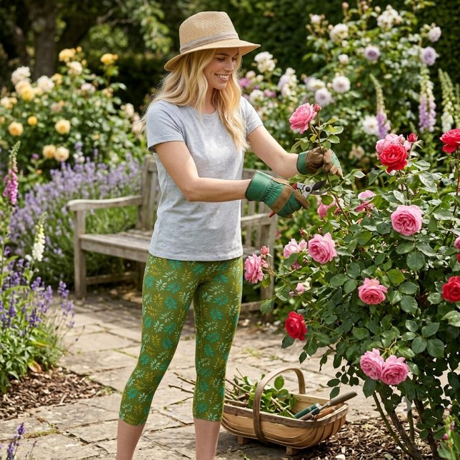 Leaf-Muster für Olive Green Capri Leggings (
Capri Styled for movement.  Perfect for garden mornings and rose-picking afternoons)