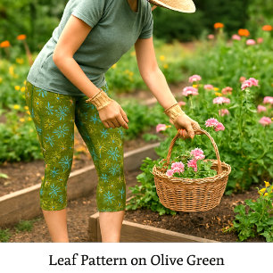Leaf-Muster für Olive Green Capri Leggings