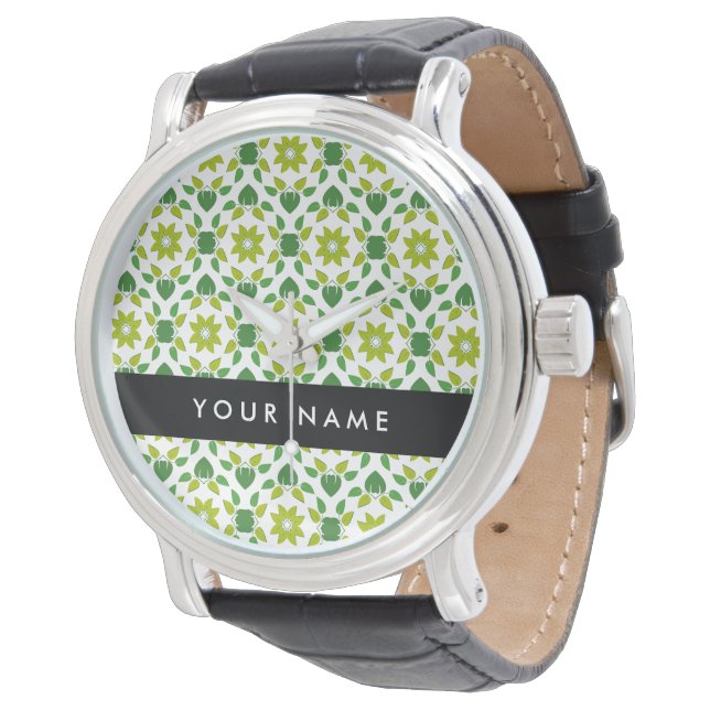 Leaf-Muster, grüne Blätter, Ihr Name Armbanduhr (Schrägansicht)