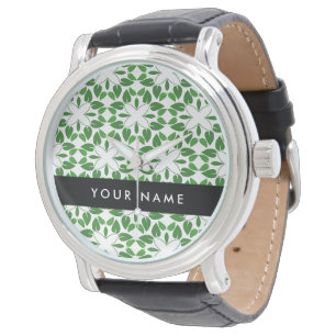 Leaf-Muster, grüne Blätter, Ihr Name Armbanduhr