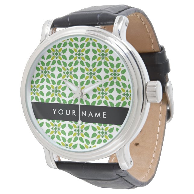 Leaf-Muster, grüne Blätter, Ihr Name Armbanduhr (Schrägansicht)