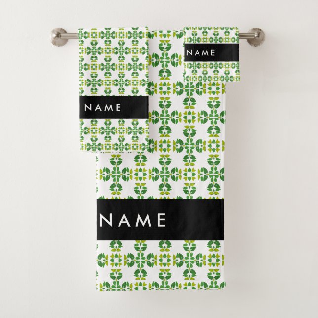 Leaf-Muster, grüne Blätter, Ihr Name Badhandtuch Set (Insitu)
