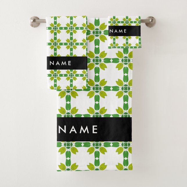 Leaf-Muster, grüne Blätter, Ihr Name Badhandtuch Set (Insitu)