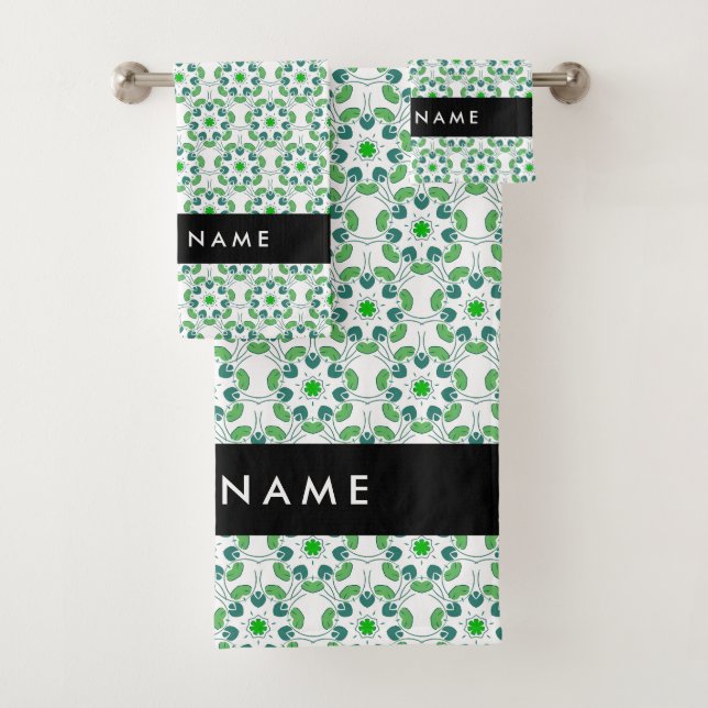 Leaf-Muster, grüne Blätter, Ihr Name Badhandtuch Set (Insitu)