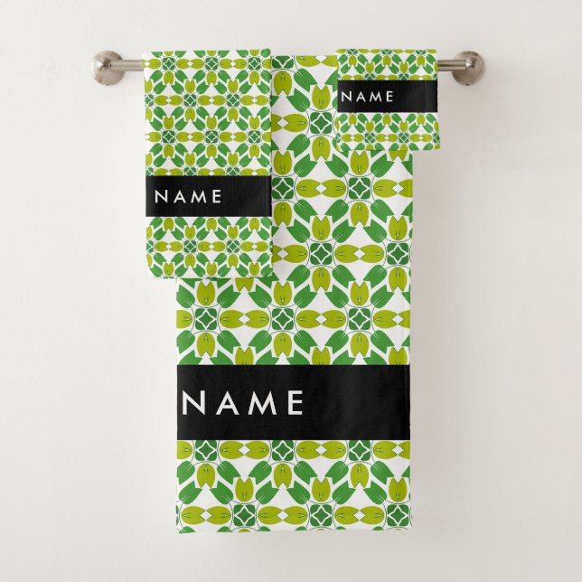 Leaf-Muster, grüne Blätter, Ihr Name Badhandtuch Set (Insitu)