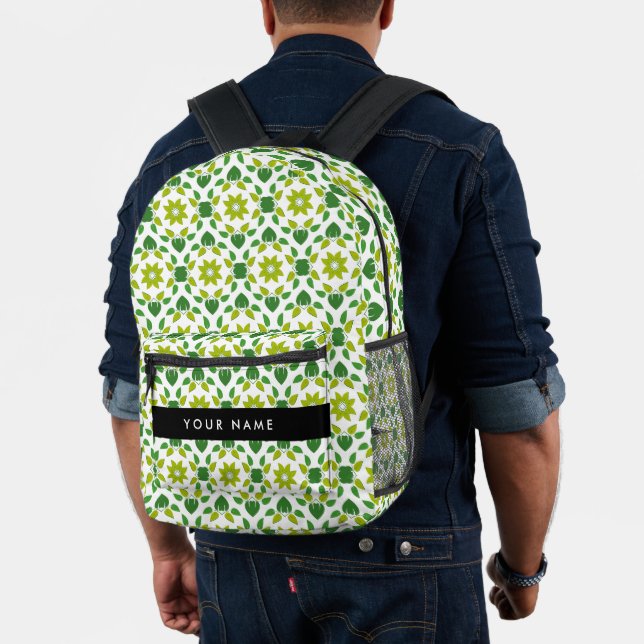 Leaf-Muster, grüne Blätter, Ihr Name Bedruckter Rucksack (Insitu (Modell))