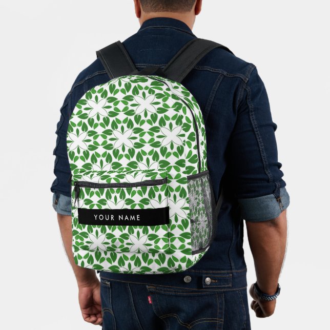 Leaf-Muster, grüne Blätter, Ihr Name Bedruckter Rucksack (Insitu (Modell))