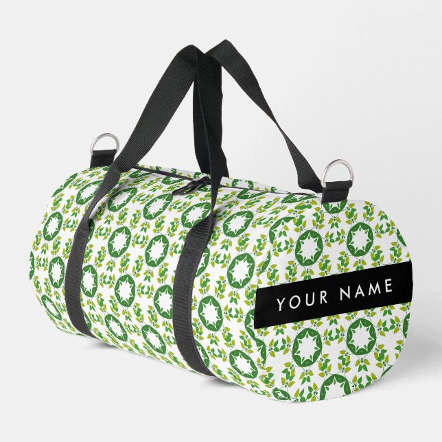 Leaf-Muster, grüne Blätter, Ihr Name Duffle Bag (Linke Seite)