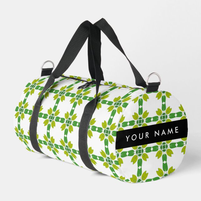 Leaf-Muster, grüne Blätter, Ihr Name Duffle Bag (Linke Seite)
