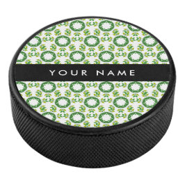 Leaf-Muster, grüne Blätter, Ihr Name Eishockey Puck