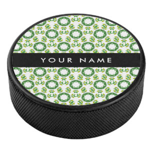 Leaf-Muster, grüne Blätter, Ihr Name Eishockey Puck