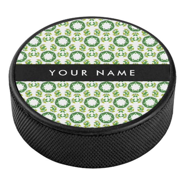 Leaf-Muster, grüne Blätter, Ihr Name Eishockey Puck (3/4)