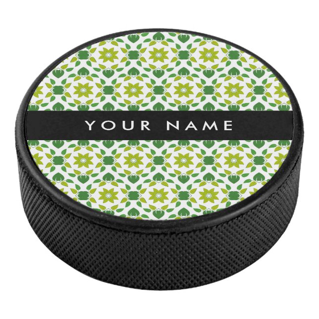 Leaf-Muster, grüne Blätter, Ihr Name Eishockey Puck (3/4)