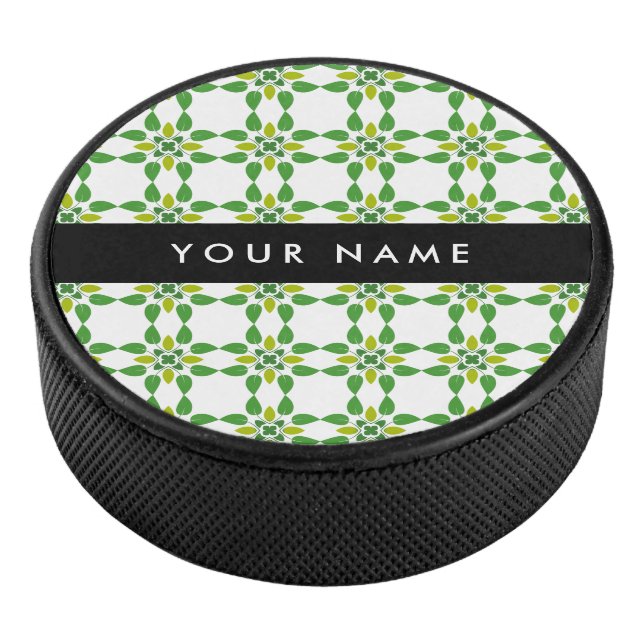 Leaf-Muster, grüne Blätter, Ihr Name Eishockey Puck (3/4)