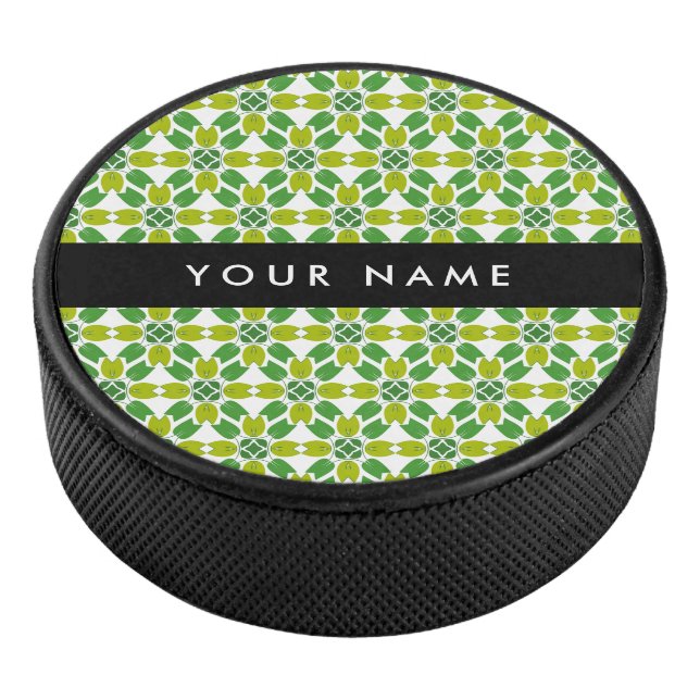 Leaf-Muster, grüne Blätter, Ihr Name Eishockey Puck (3/4)
