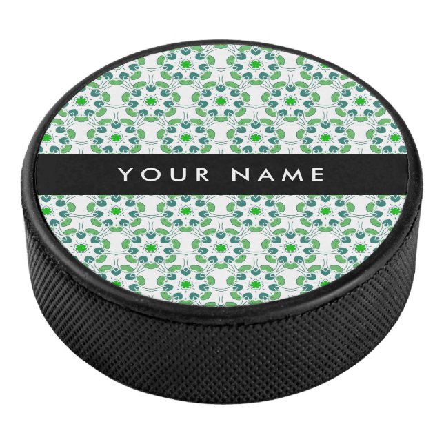 Leaf-Muster, grüne Blätter, Ihr Name Eishockey Puck (3/4)