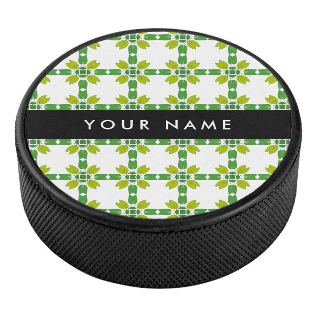 Leaf-Muster, grüne Blätter, Ihr Name Eishockey Puck (3/4)