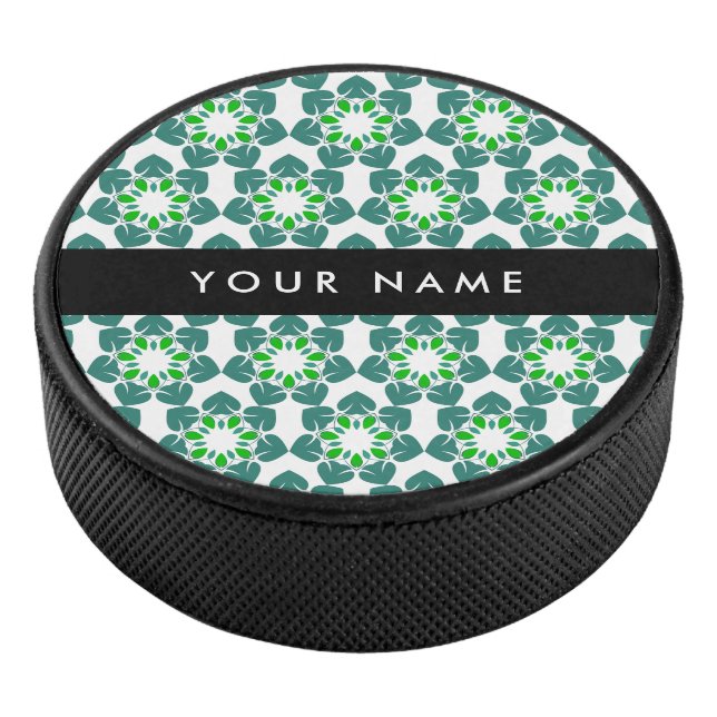 Leaf-Muster, grüne Blätter, Ihr Name Eishockey Puck (3/4)