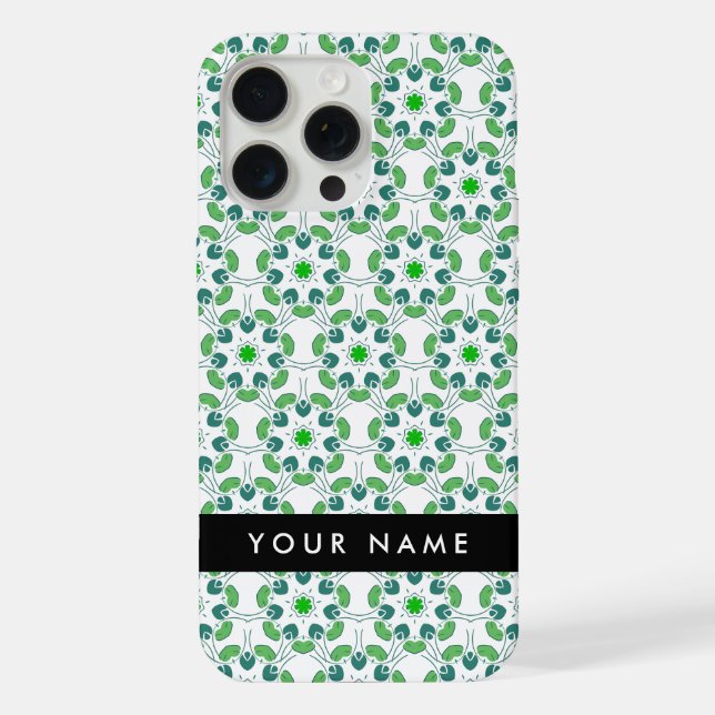 Leaf-Muster, grüne Blätter, Ihr Name iPhone Hülle (Rückseite)