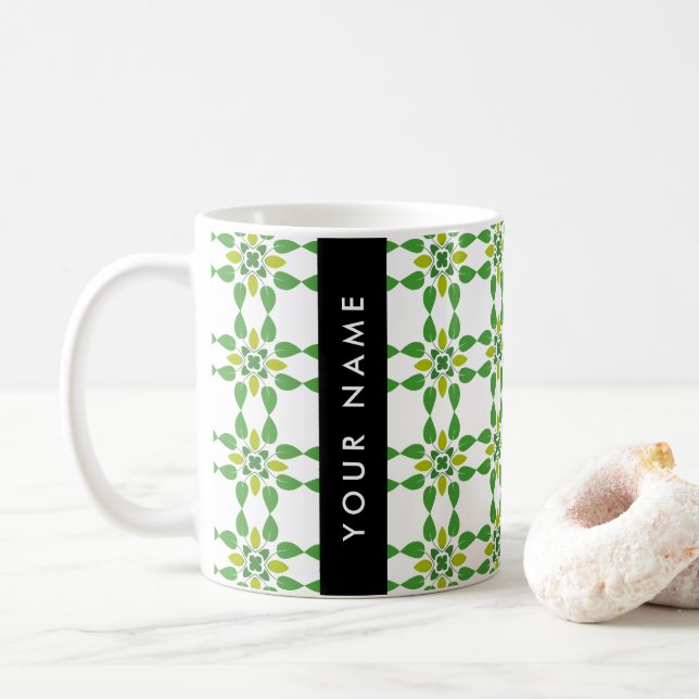 Leaf-Muster, grüne Blätter, Ihr Name Kaffeetasse (Mit Donut)