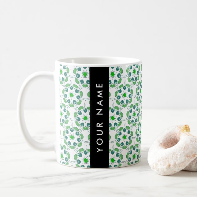 Leaf-Muster, grüne Blätter, Ihr Name Kaffeetasse (Mit Donut)