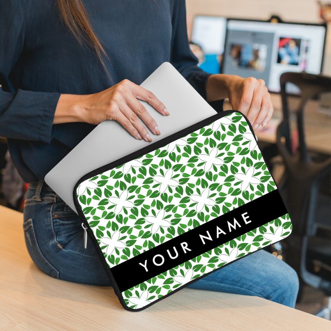 Leaf-Muster, grüne Blätter, Ihr Name Laptopschutzhülle (Von Creator hochgeladen)