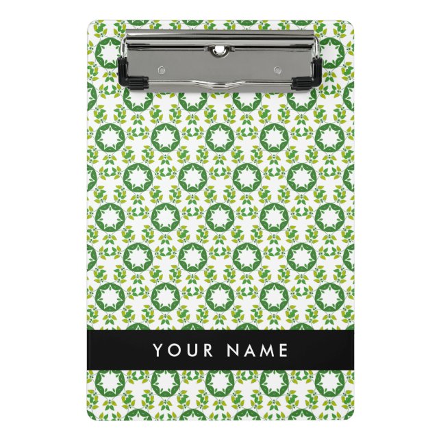 Leaf-Muster, grüne Blätter, Ihr Name Mini Klemmbrett (Vorderseite)
