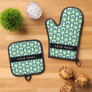 Leaf-Muster, grüne Blätter, Ihr Name Ofenhandschuh & Topflappen-Set