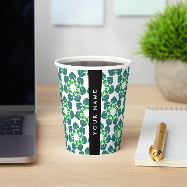 Leaf-Muster, grüne Blätter, Ihr Name Pappbecher (InSitu)