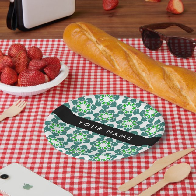 Leaf-Muster, grüne Blätter, Ihr Name Pappteller (Picknick)