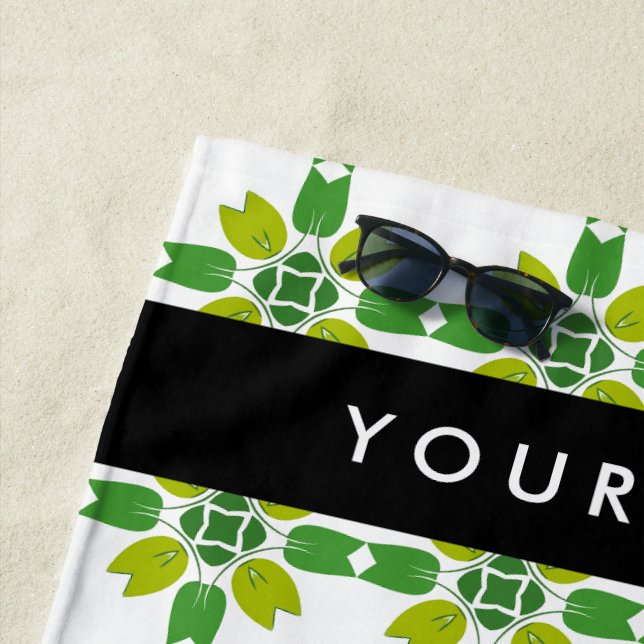 Leaf-Muster, grüne Blätter, Ihr Name Strandtuch (Beispiel)