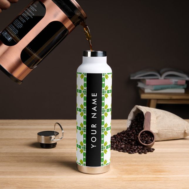 Leaf-Muster, grüne Blätter, Ihr Name Trinkflasche (Kaffee)