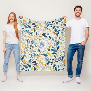 Leaf-Muster in Blau und Gold Paisley (2) Fleecedecke