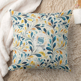 Leaf-Muster in Blau und Gold Paisley (2) Kissen