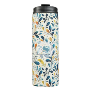 Leaf-Muster in Blau und Gold Paisley (2) Thermosbecher