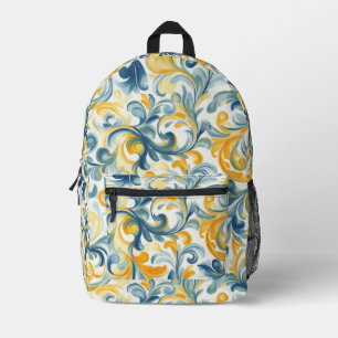 Leaf-Muster in Blau und Gold Paisley Bedruckter Rucksack