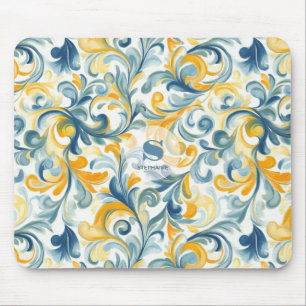 Leaf-Muster in Blau und Gold Paisley Mousepad