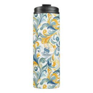Leaf-Muster in Blau und Gold Paisley Thermosbecher