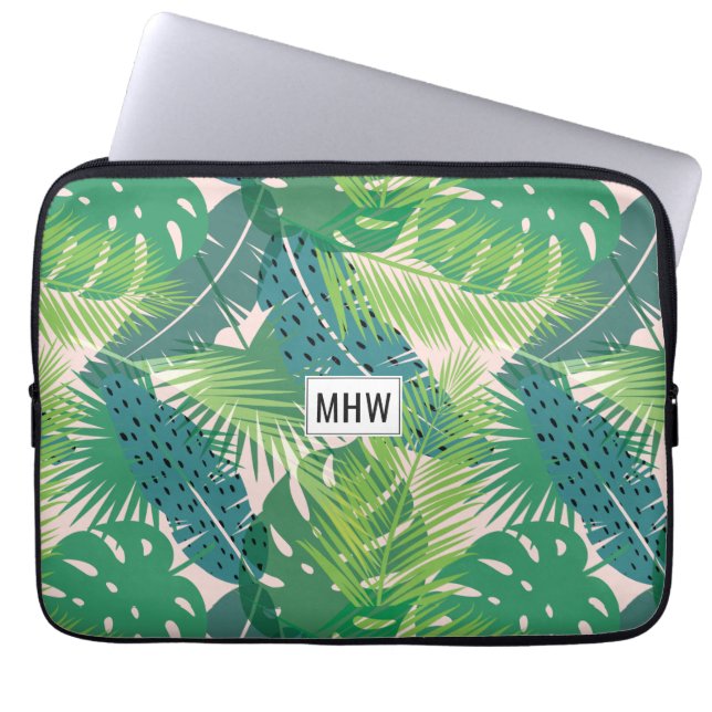 Leaf Muster individuelle Laptop-Ärmel für Monogram Laptopschutzhülle (Vorderseite)