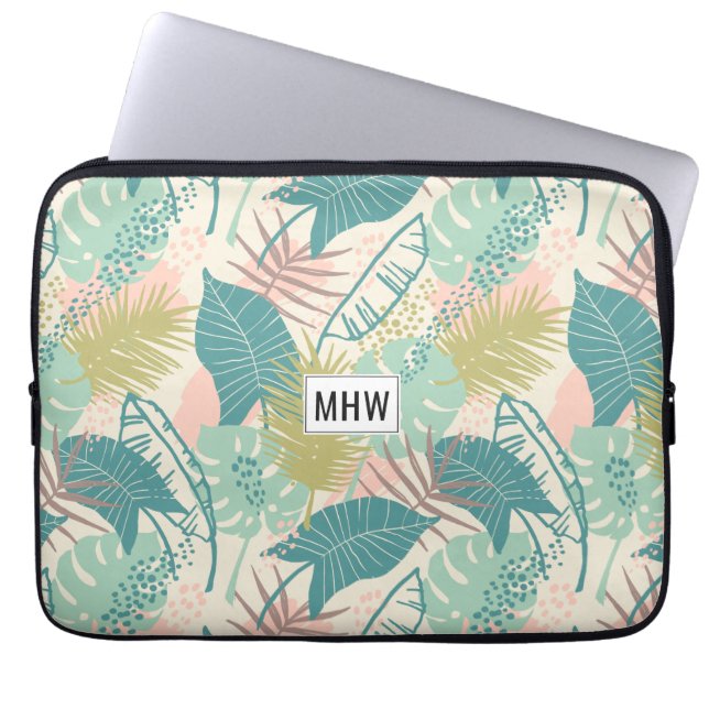 Leaf Muster individuelle Laptop-Ärmel für Monogram Laptopschutzhülle (Vorderseite)