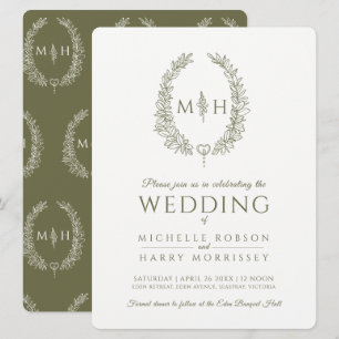 Leaf oval line Art Hochzeit Olivenöl und Weiß Einladung