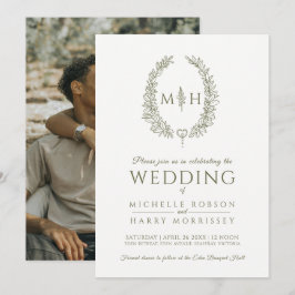 Leaf oval line Art Hochzeit Olivenöl Weiß Foto Einladung