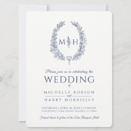 Leaf oval line Art Hochzeitsnacht blau-weiß Einladung