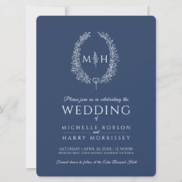 Leaf oval line Art Hochzeitsnacht blau-weiß Einladung