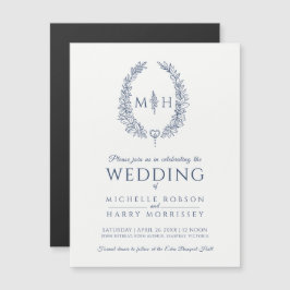 Leaf oval line Art Hochzeitsnacht blau-weiß Magneteinladung