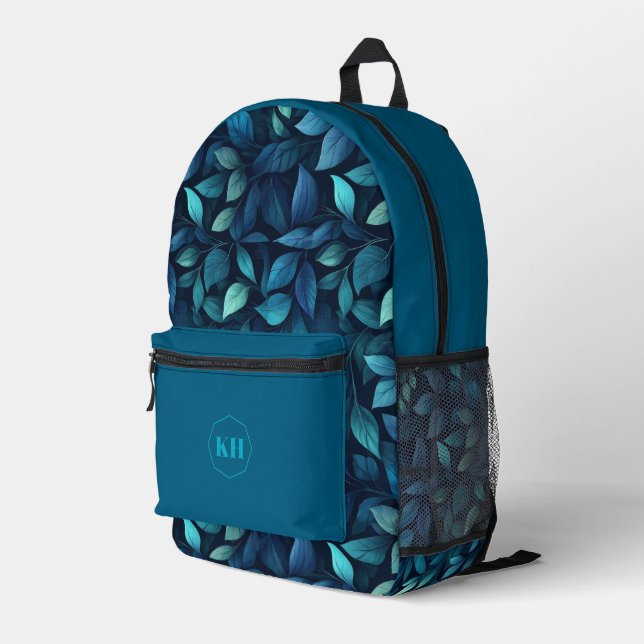 Leaf Print Backpack | Botanical Pattern School Bac Bedruckter Rucksack (Rückseitige Ecke Rechts)