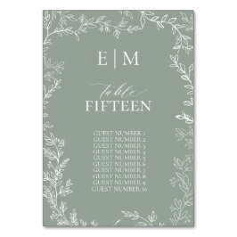 Leaf Sage Green Elegant Monogram Tischnummer