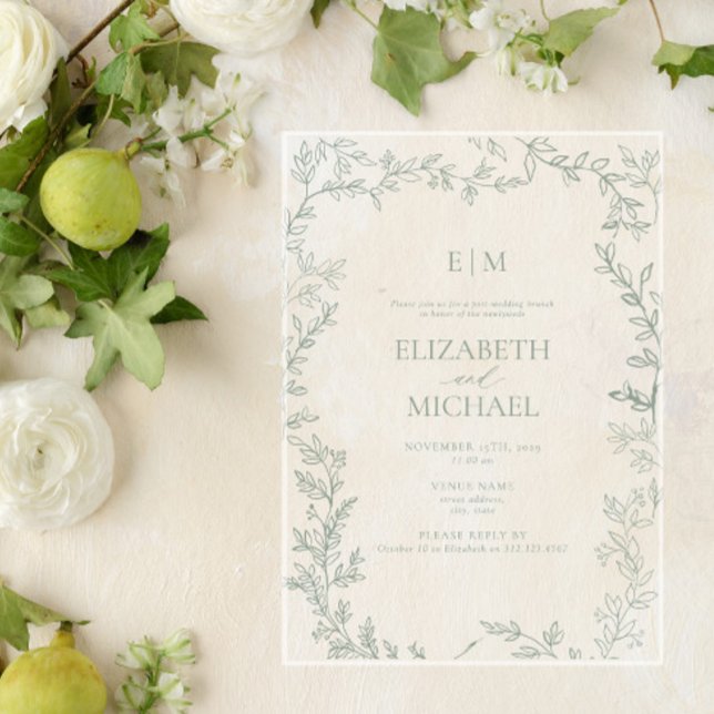 Leaf Sage Green Monogram Post Wedding Brunch Acryleinladungen (Von Creator hochgeladen)